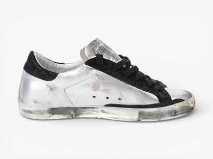 Golden Goose Super-Star Sneakers Leather Suede Star Silver Black Leather