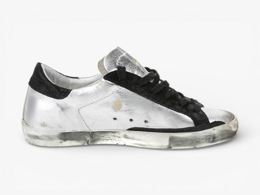 Golden Goose Super-Star Sneakers Leather Suede Star Silver Black Leather