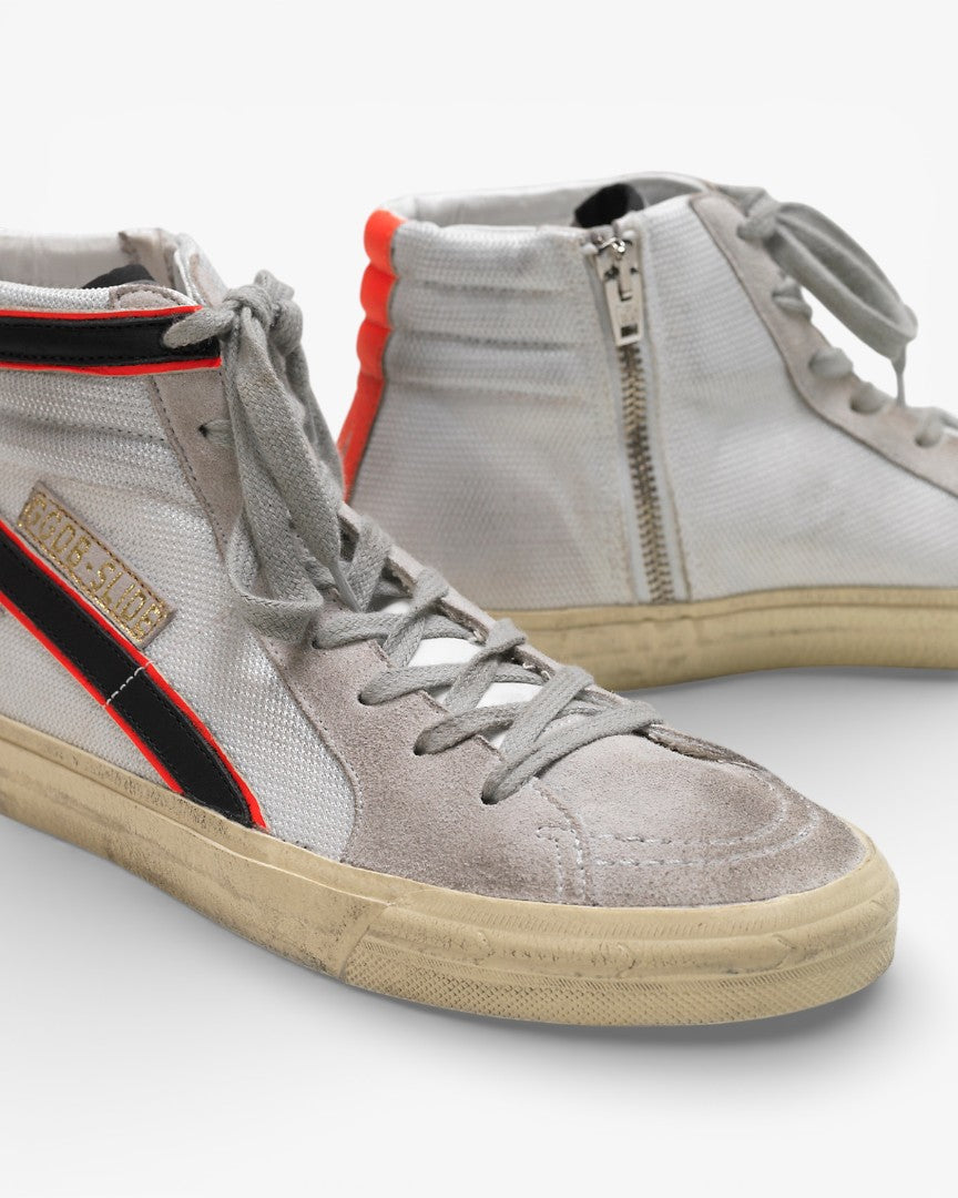 Golden Goose Slide Sneakers White Mesh Red Black Detailing