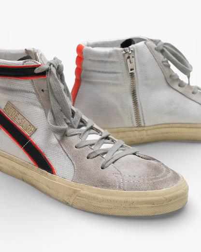 Golden Goose Slide Sneakers White Mesh Red Black Detailing