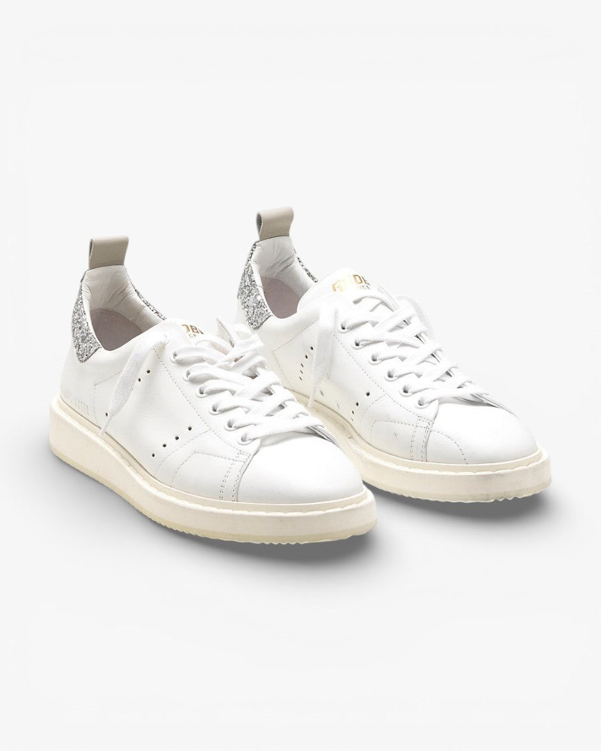 Golden Goose Starter Sneakers G30WS631.D6 Natural Calf Leather Glitter Heel Tab
