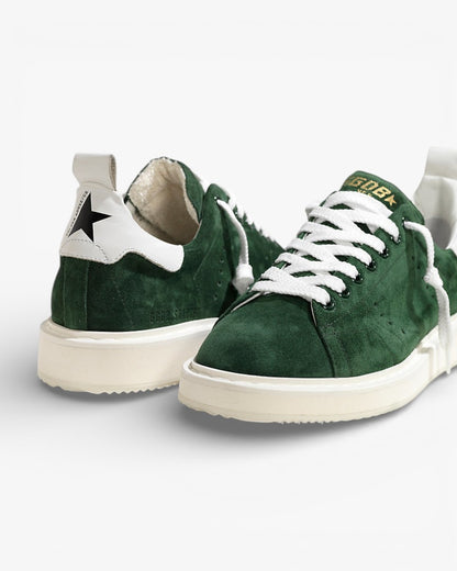 Golden Goose Green Calf Suede Starter Sneakers with White Sole