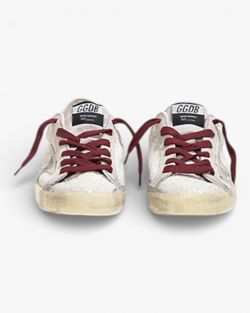Golden Goose Super‑Star Sneakers White Glitter Suede Star