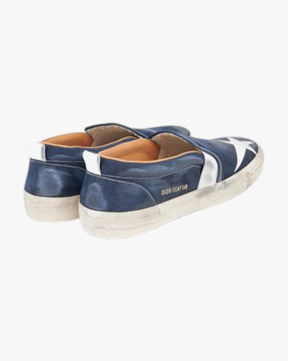 Golden Goose Seastar Blue White Handcrafted Custom Couple Sneakers
