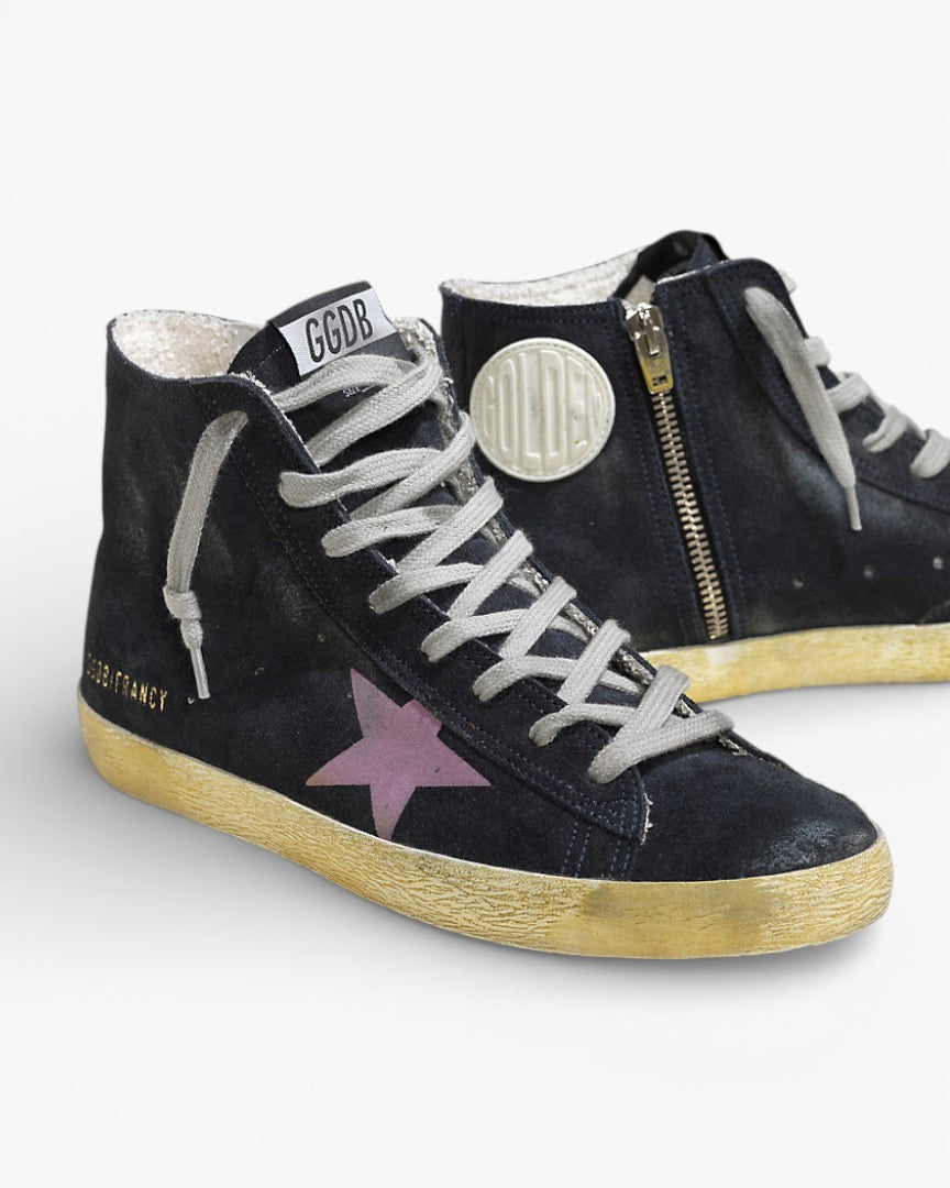 Golden Goose FRANCY Sneakers Blue Suede Pink Velvet Sticker Star