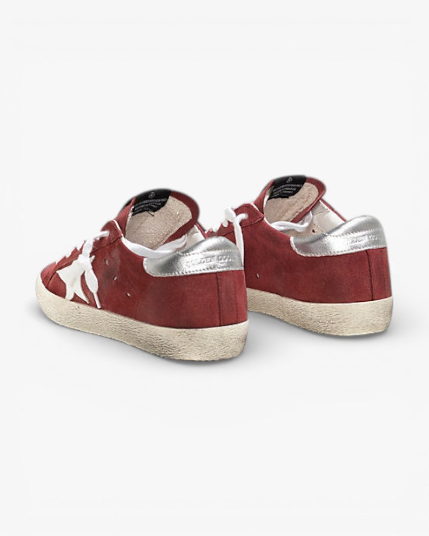 Golden Goose Super-Star Sneakers with Red Suede and White Leather Star