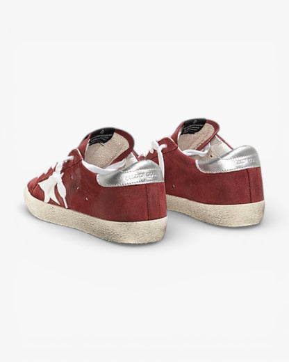 Golden Goose Super-Star Sneakers with Red Suede and White Leather Star