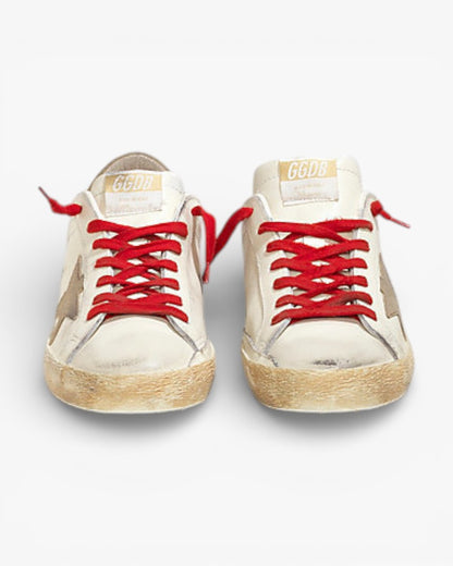 Golden Goose Super Star Leather Sneakers Suede Star White Red Lace