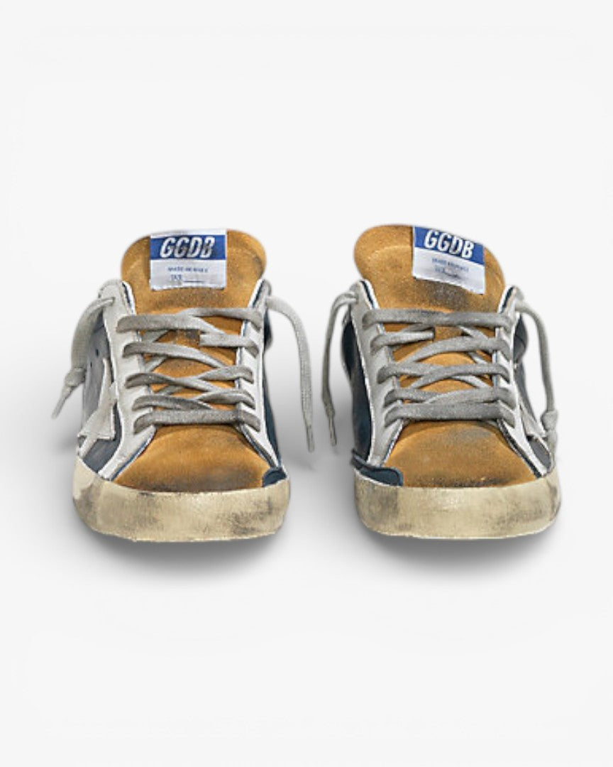 Golden Goose Super Star Leather Sneakers Leather Star Blue Beige