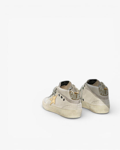 Golden Goose MID STAR Sneakers Cotton Canvas Leather Star White Military Gold