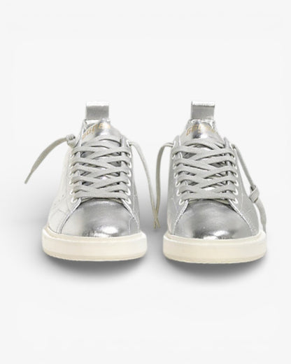 Golden Goose Silver Laminated Calf Leather Starter Sneakers with White Sole