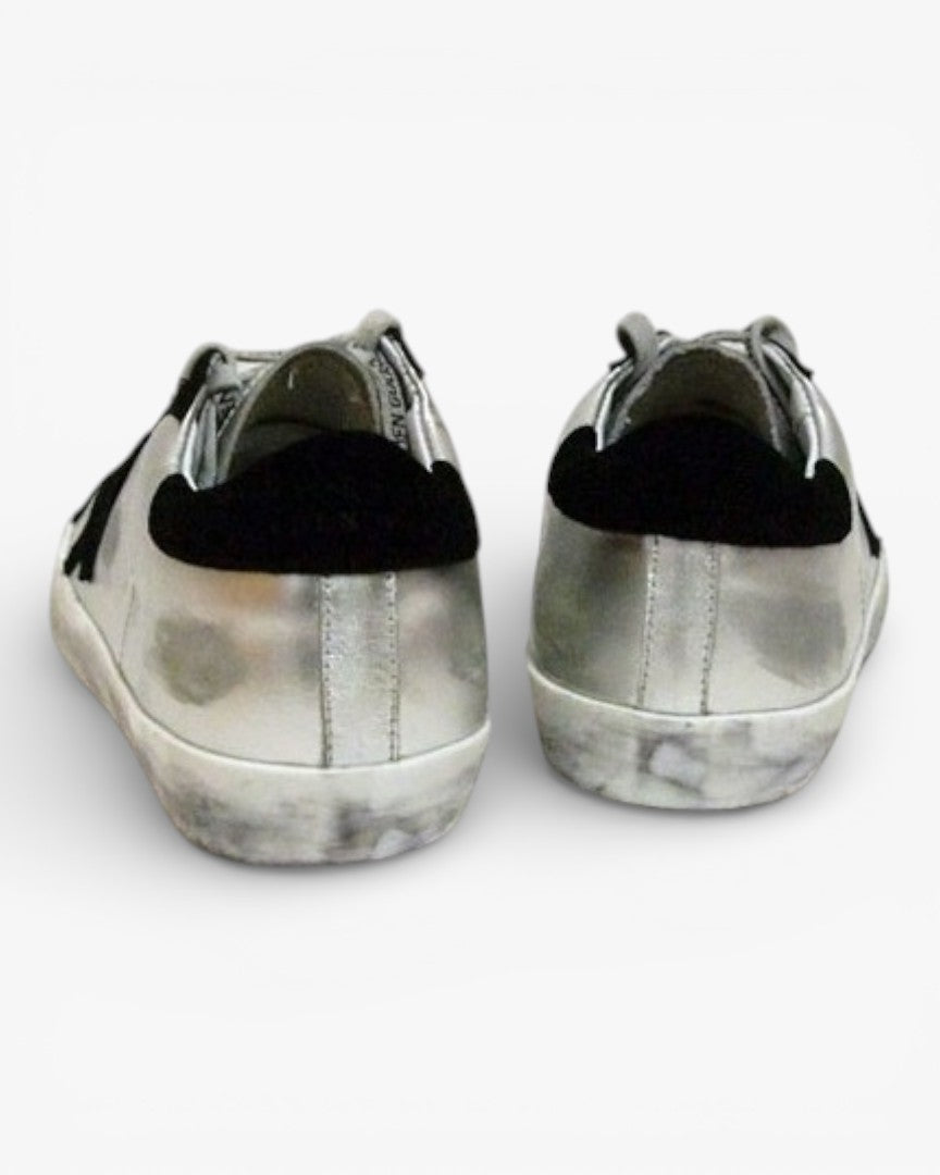 Golden Goose Superstar Silver Black Handcrafted Custom Couple Sneakers