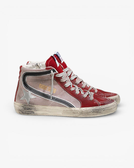 Golden Goose Slide Sneakers Denim Cotton Pelle Star Red Suede Silver Star