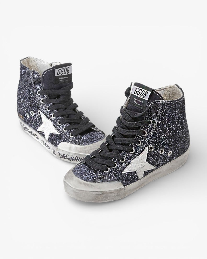 Golden Goose FRANCY Sneakers Fabric Embroidered Glitter Leather Star Space Glitter