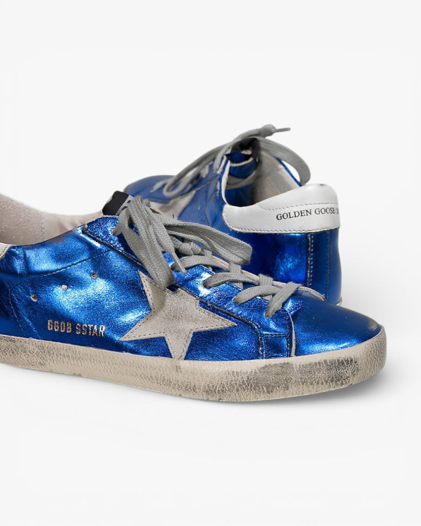 Golden Goose Super‑Star Sneakers Blue Laminated White Suede Star