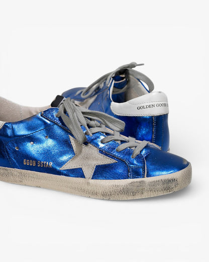 Golden Goose Super‑Star Sneakers Blue Laminated White Suede Star