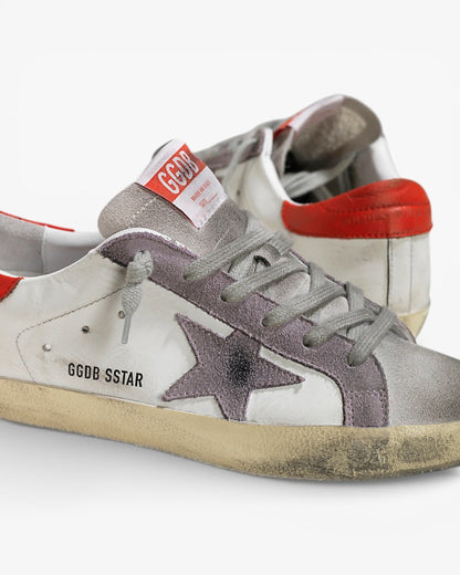 Golden Goose Super Star Leather Sneakers Suede Star White Red Violet