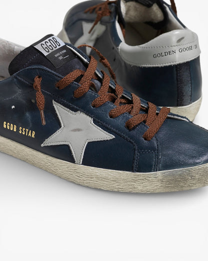 Golden Goose Super‑Star Sneakers Blue Leather Brown