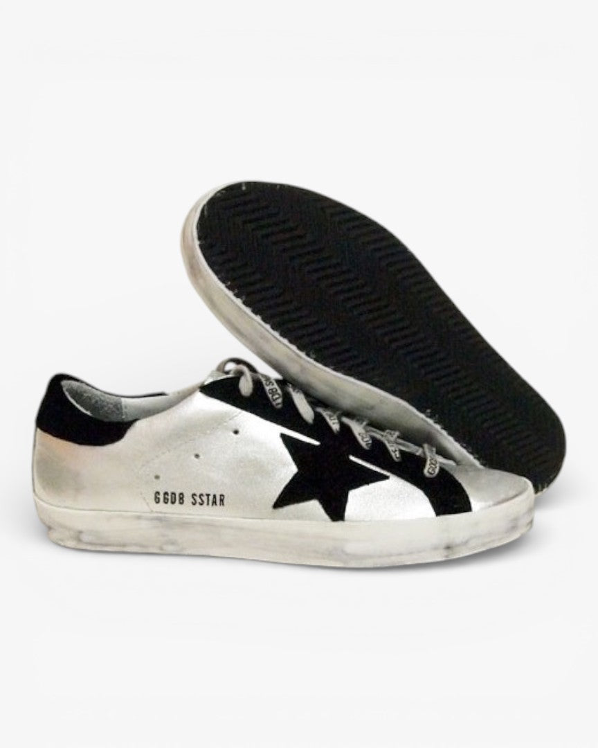 Golden Goose Superstar Silver Black Handcrafted Custom Couple Sneakers