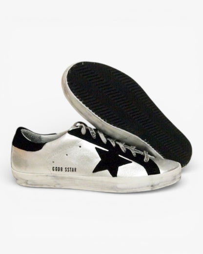 Golden Goose Superstar Silver Black Handcrafted Custom Couple Sneakers