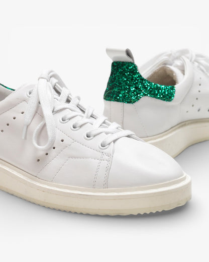 Golden Goose Starter Sneakers G30WS631 Natural Calf Leather Glitter Heel