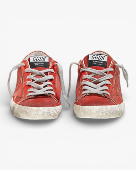 Golden Goose Super‑Star Sneakers Red Suede Laminated Leather Star