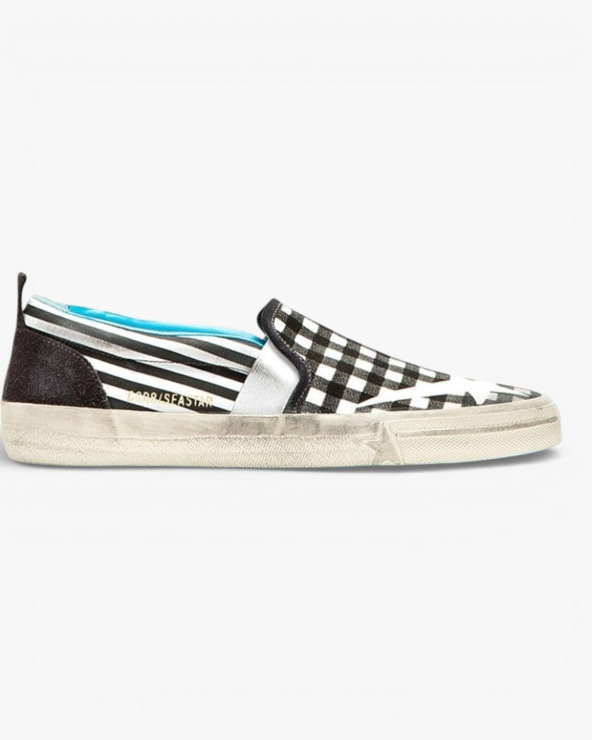 Golden Goose Seastar Check Black White Handcrafted Custom Couple Sneakers