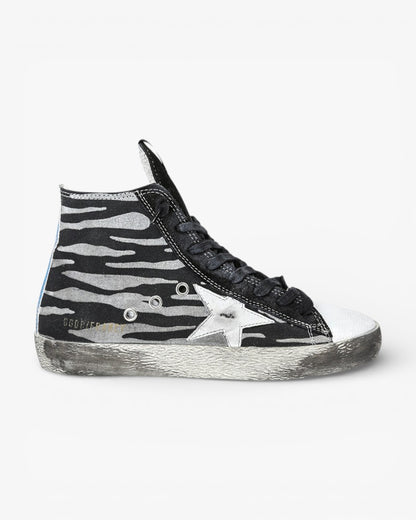 Golden Goose FRANCY Sneakers Cotton Canvas Leather Star Black Zebra