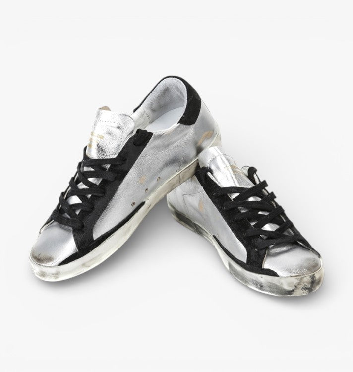 Golden Goose Super-Star Sneakers Leather Suede Star Silver Black Leather