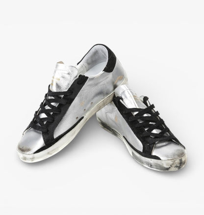 Golden Goose Super-Star Sneakers Leather Suede Star Silver Black Leather