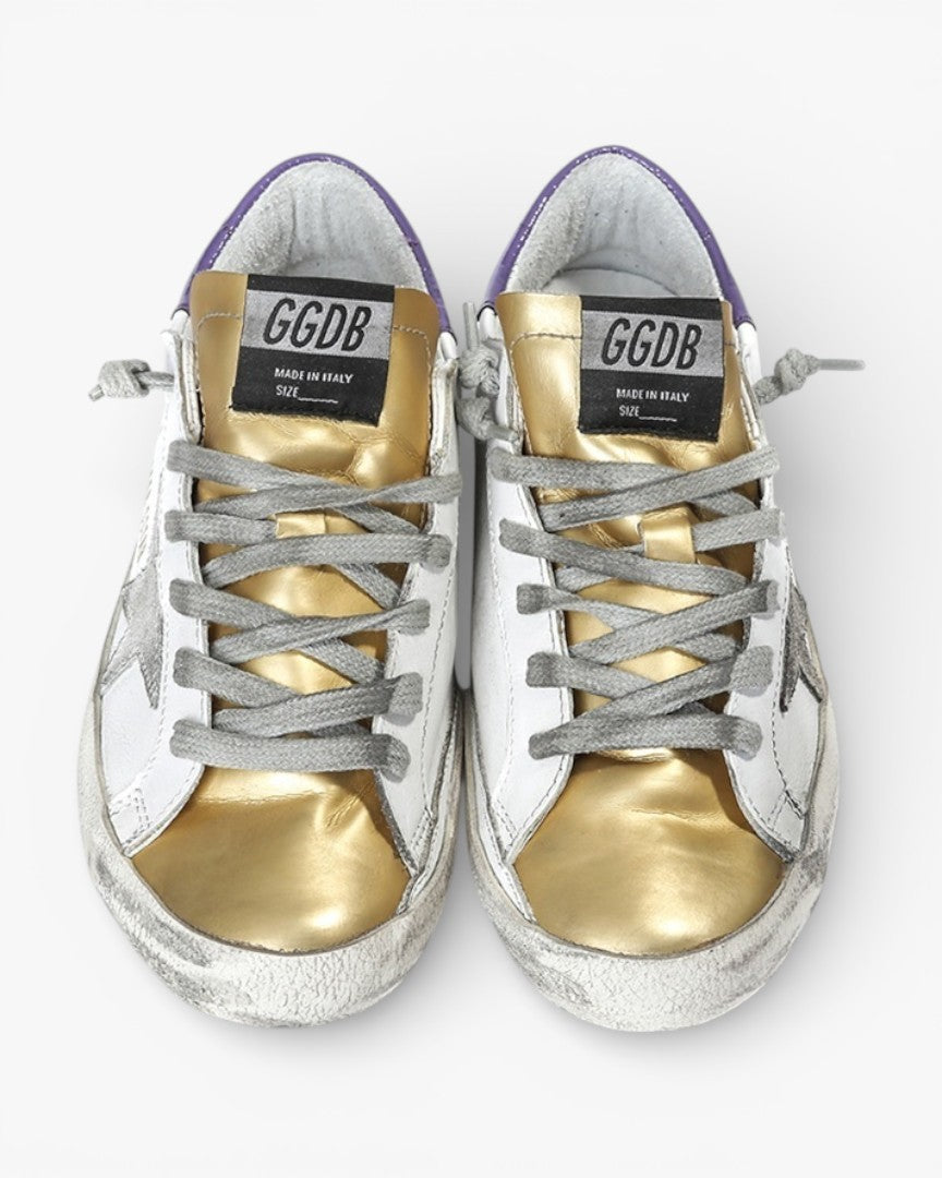Golden Goose Super Star Sneakers Leather Suede Star White Gold