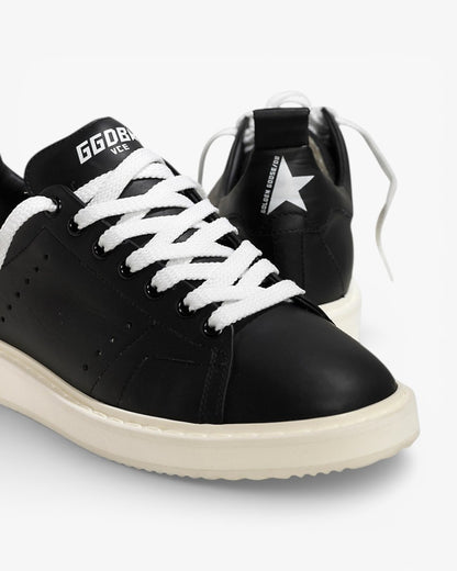 Golden Goose Black White Calf Leather Starter Sneakers with White Sole