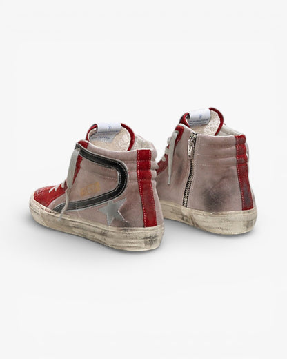 Golden Goose Slide Sneakers Denim Cotton Pelle Star Red Suede Silver Star