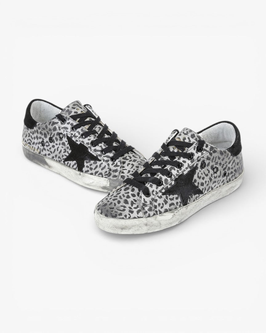 Golden Goose Super Star Sneakers Leather Suede Star White Leopard Eagle
