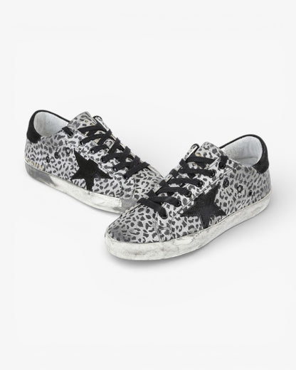 Golden Goose Super Star Sneakers Leather Suede Star White Leopard Eagle