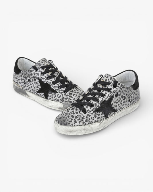 Golden Goose Super Star Sneakers Leather Suede Star White Leopard Eagle