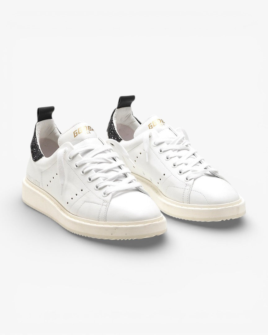 Golden Goose Starter Sneakers G30WS631.D5 Natural Calf Leather Glitter Heel Tab