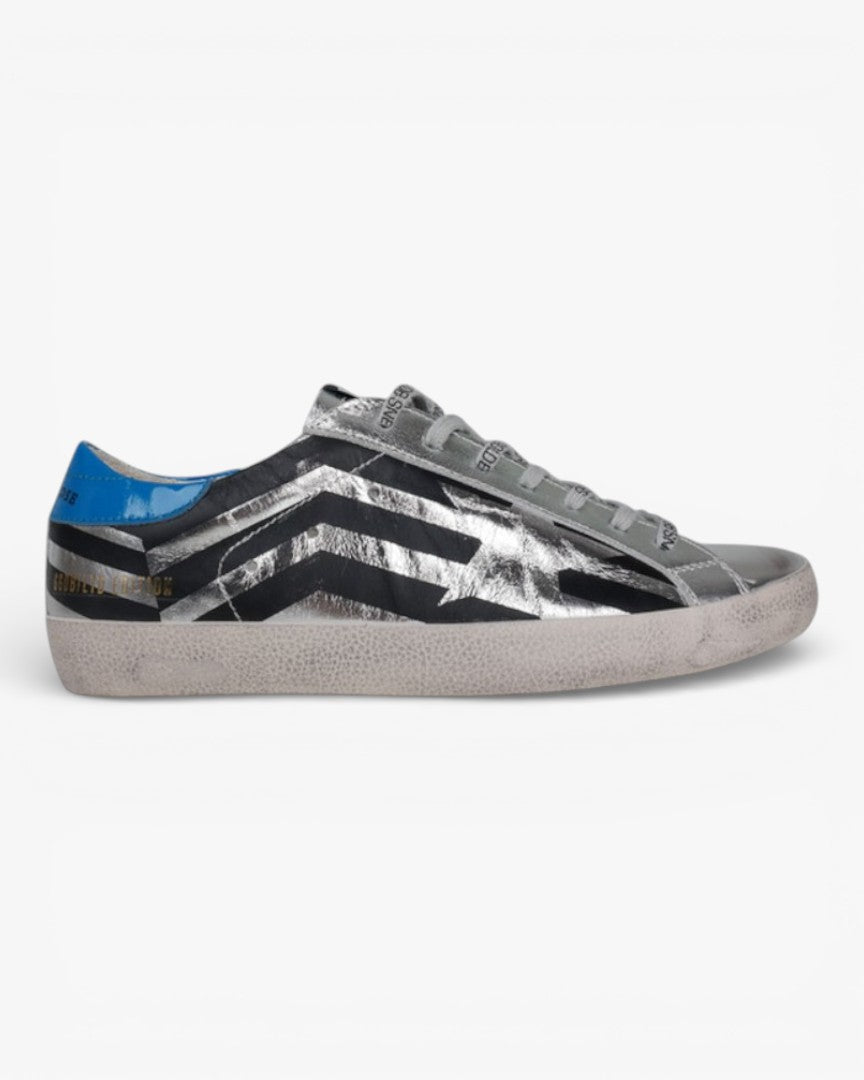 Golden Goose Silver Flag Handcrafted Custom Couple Sneakers