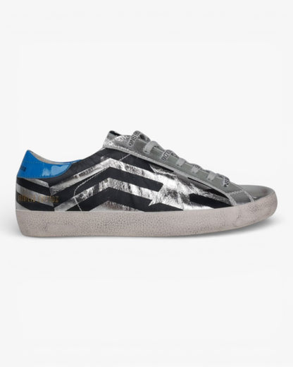 Golden Goose Silver Flag Handcrafted Custom Couple Sneakers