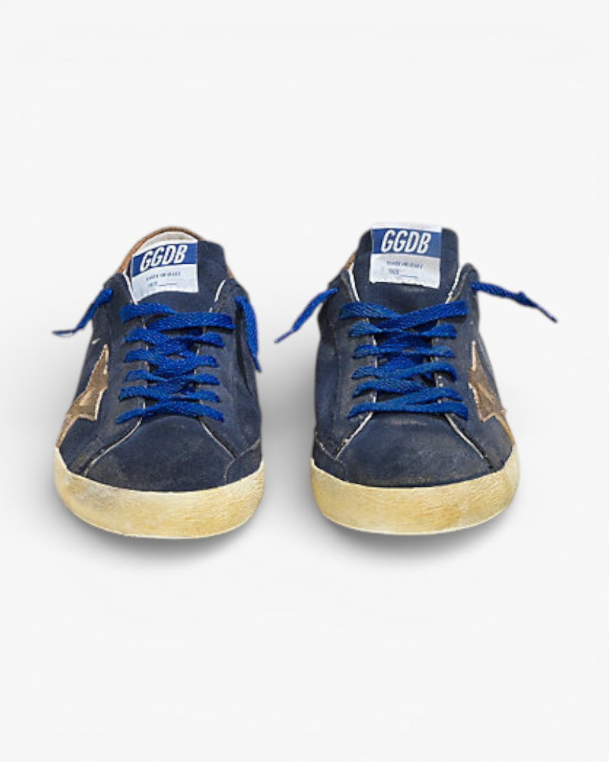 Golden Goose Super Star Navy Suede Sneakers Leather Star