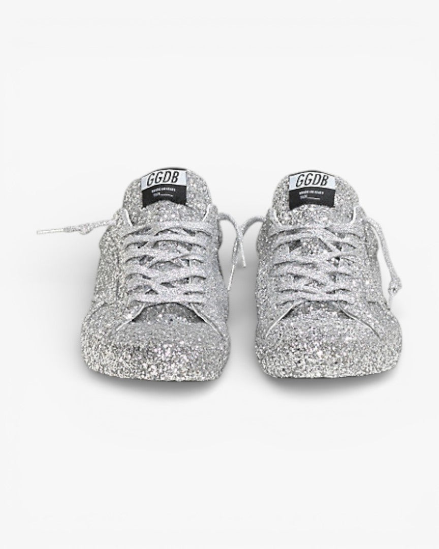 Golden Goose Super‑Star Sneakers Silver Glitter Leather Star