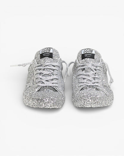 Golden Goose Super‑Star Sneakers Silver Glitter Leather Star