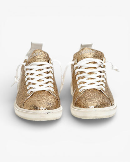 Golden Goose Gold Glitter Coated Leather Starter Sneakers with White Sole