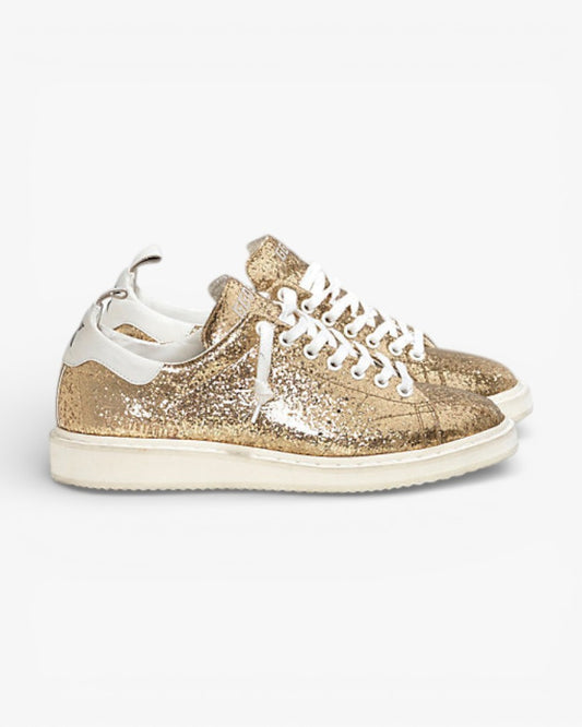 Golden Goose Gold Glitter Coated Leather Starter Sneakers with White Sole