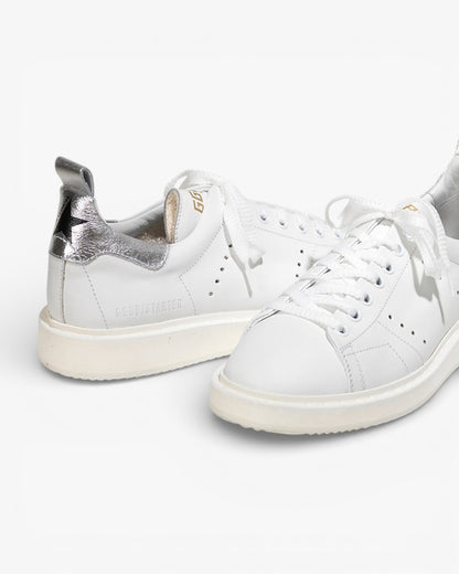 Golden Goose White Calf Leather Starter Sneakers with Silver Accents
