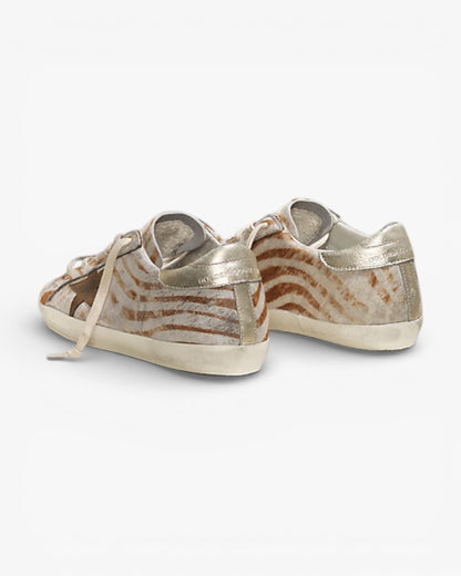 Golden Goose Super‑Star Sneakers White Leather Gold Zebra Suede Star