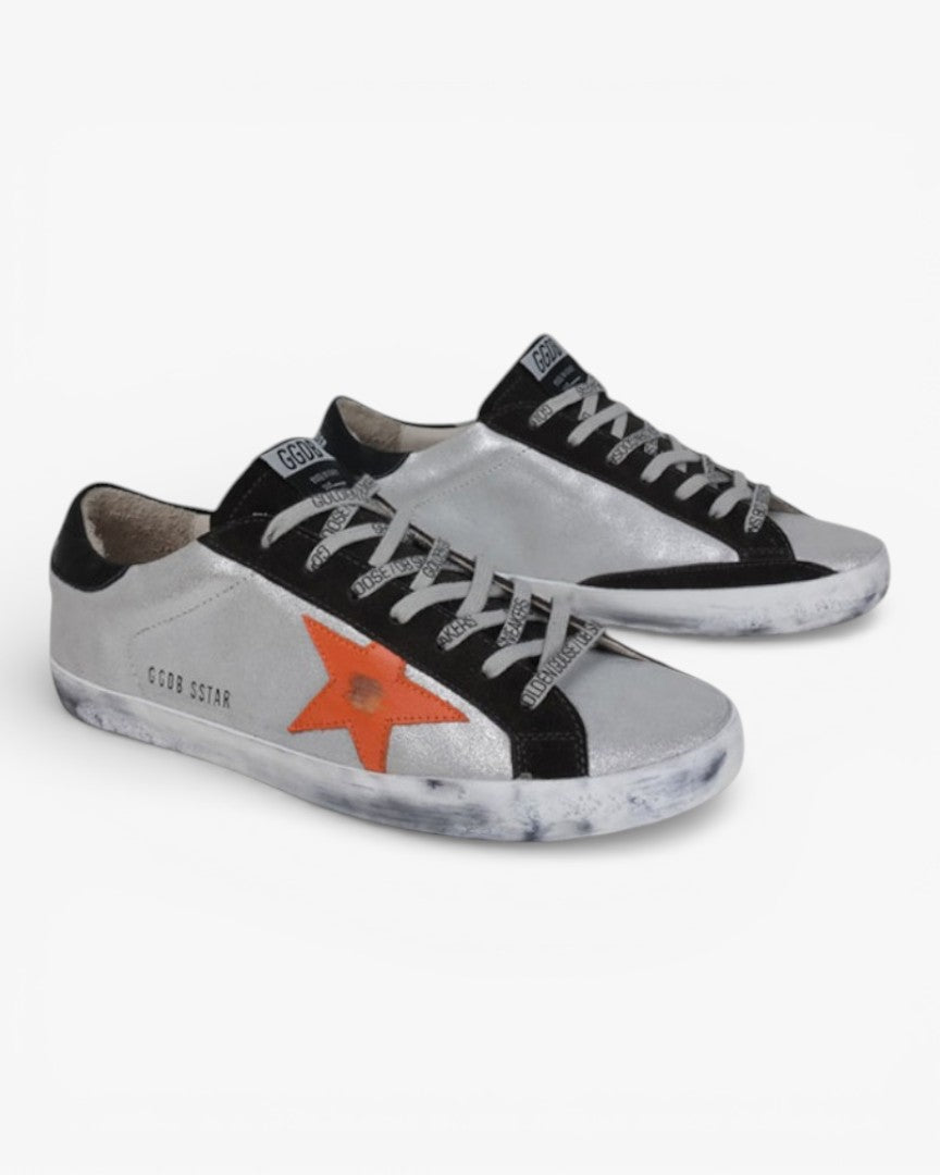 Golden Goose Silver Orange Handcrafted Custom Couple Sneakers