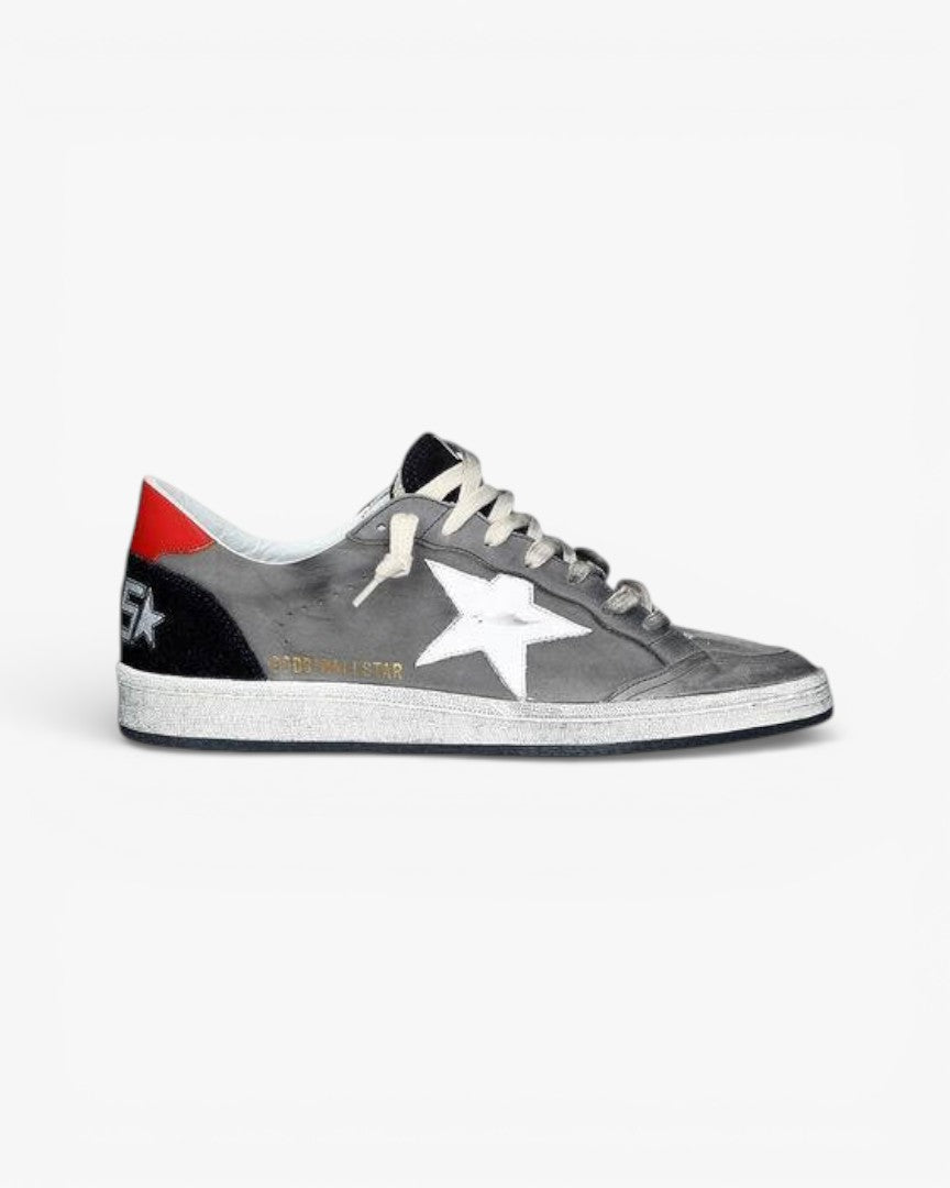 Golden Goose Ball Star Gray Sneakers White Star Red Heel Tab