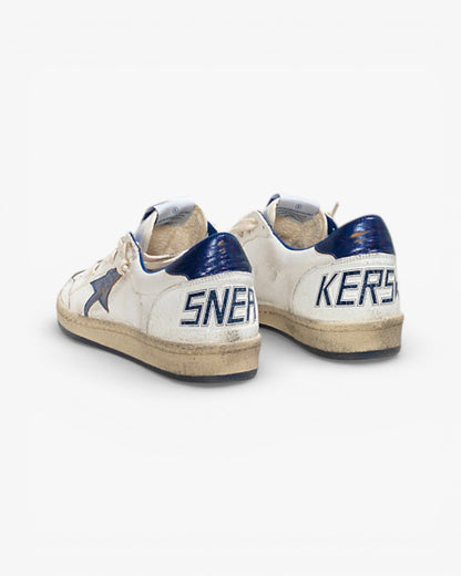 Golden Goose Ball Star White Leather Sneakers Blue Star Blue Heel Tab