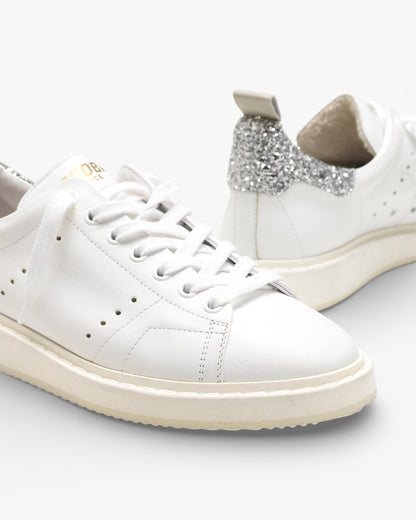 Golden Goose Starter Sneakers G30WS631.D6 Natural Calf Leather Glitter Heel Tab